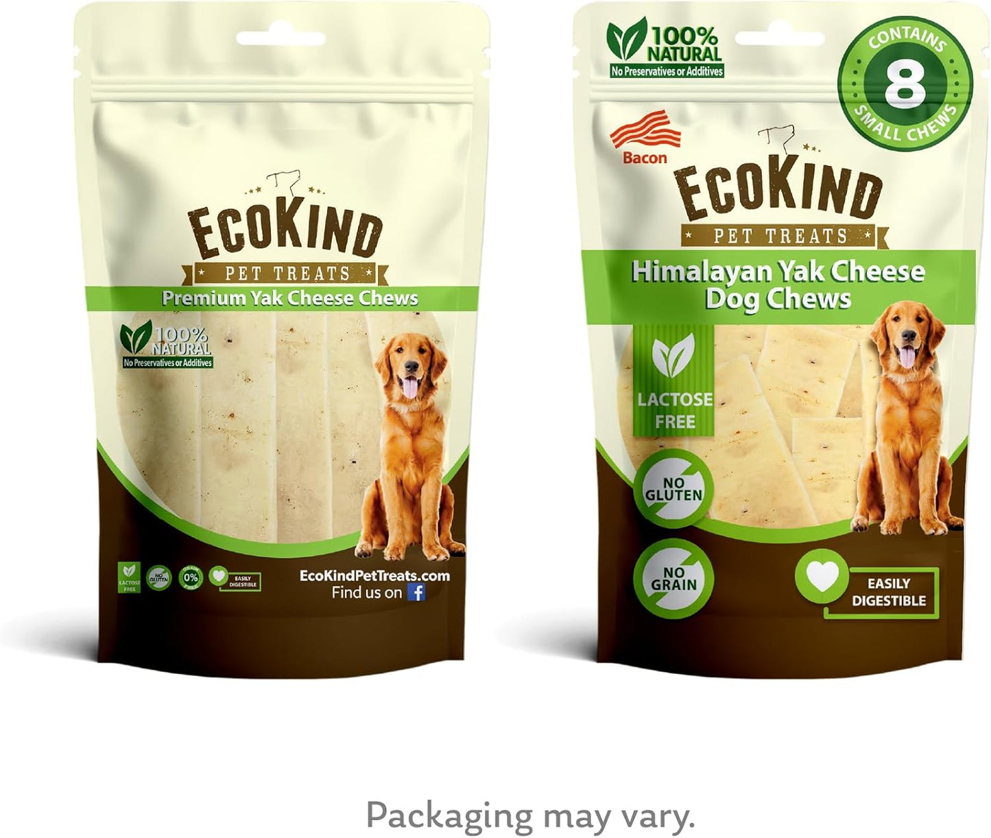 Bacon Flavor Gold Yak Chews for Large Dogs (1 lb to 5lb Bags)